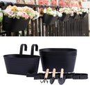 5 Pack Metal Hanging Flower Pots for Railing Fence，Outdoor Balcony Rail Planter with Garden Tools Detachable Hooks Drainage Holes for Deck Garden Home Decor Black by GreenHaven Gardens