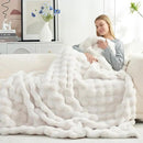 Cozy Bliss Faux Fur Throw Blanket for Couch, Fuzzy Soft Plush Thick Bubble Blanket for Sofa Bedroom Living Room, 108 * 90 Inches Cream White by CozyNest Decor