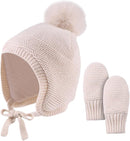 Basic Winter Baby Beanie Gloves Boys Girls Knitted Hat Pompom Kids Earflap Hats Warm Infant Toddler Beanie Mittens Set by TinyTreasures Baby Boutique