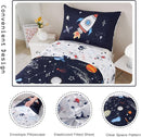 PERFEMET Twin Comforter Set 4 Piece Kids Space Rockets Comforter Bed in A Bag Soft Reversible Dark Blue Outer Space Themed Bed Set(Dark Blue, Planet/Rocket) by TinyTreasures Baby Boutique