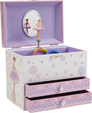 Jewelkeeper Jewelry Box for Girls with Ballerina and Music Box - Dual Drawers and Spacious Storage - Swan Lake Tune - White and Purple Jewelry Keepsake Chest - 6 x 6.75 x 5.25 Inches by TinyTreasures Baby Boutique