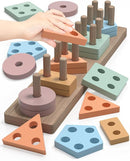Montessori Toys for 1 2 Year Old Girl and Boy Birthday Gifts, Shape Sorter Wooden Toys for Toddlers Age 1-3 2-4, Learning Educational Sensory Stacking Toddler Puzzles by TinyTreasures Baby Boutique