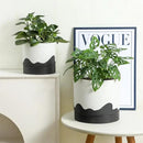Nihow Ceramic Plant Pot: 8 Inch Planter with Drainage Hole & Saucer for Indoor & Outdoor Plants - Cylinder Round Flower Pot for Succulent/Herbs/Violets - White & Wave Black by CozyNest Decor