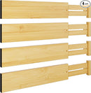 BAMEOS 4 pcs 3" High Bamboo Drawer Dividers Adjustable Drawer Organizer Expandable Drawer Organization Utensil Organizers for Kitchen Dresser Bathroom Bedroom and Office by CozyNest Decor