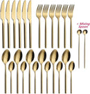 24 Piece Silverware Set For 6 Gold Heavy duty 18/10 Stainless Steel Flatware Set Modern Design Knife/Fork/Spoon Mirror Polished Dishwasher Safe Cutlery Set with Gifts by CozyNest Decor