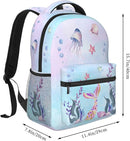 Girls Mermaid Backpack, Girl's Dreamy Underwater World School Bag with Jellyfish & Starfish Prints, Kawaii Lightweight Bookbag for Girls Boys Age 5-12, Ideal for School Travel Outdoor Hiking by TinyTreasures Baby Boutique