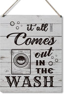 Qious Laundry Sign Gift Farmhouse It All Comes Out in the Wash Wooden Hanging Sign Plaque Rustic Wall Art Decor for Home Laundry Decoration 10 x 8 Inches by CozyNest Decor