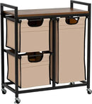 Laundry Basket Organizer - Hampers with 3 Compartments, Sliding Laundry Sorter Bags, Top Storage Shelf, Metal Frame
