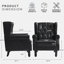 High Back Accent Chairs Set of 2,Upholstered Faux Leather Wingback Armchairs with Solid Wood Legs for Small Spaces,Comfy Single Sofa Chairs for Living Room,Bedroom-Carbon Black by CozyNest Decor