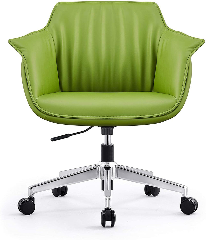 Low Back Swivel Chair for Desk With Adjustable Height Handle Office Armchair PU Leather Ergonomic Desk Chair, Green