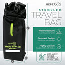 reperkid Umbrella Stroller Bag for Airplane Travel, Black and Green, 47" H x 15" W x 12" D, Fits Most Single and Double Umbrella Strollers – Premium Waterproof Cover, Adjustable Shoulder Strap by TinyTreasures Baby Boutique