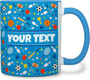 Personalized Mug for Kids - Sports - Custom Name/Text, Ceramic Hot Chocolate/Cocoa/Coffee Cup for Boys/Girls, Birthday/Christmas/Holiday Gift - 11 oz, Light Blue Handle by TinyTreasures Baby Boutique