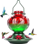 BOLITE Hummingbird Feeder, Glass Hummingbird Feeders for Outdoors Hanging, 22 Ounce, Five Feeding Ports with Perch, Peony Flower Shape, Red and Green, Gifts for Women Men, Gifts for Mom Dad by GreenHaven Gardens