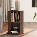 LINSY HOME Round Fluted End Table, Tall Side Table with Sliding Tambour Door and Storage Shelf, Modern Bedside Table, Mid-Century Nightstand for Living Room, Bedroom, Walnut by CozyNest Decor