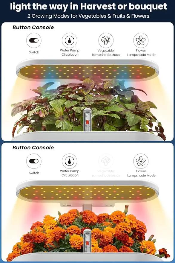 inBloom 12 Pods Hydroponics Growing System Indoor Garden with LED Grow Light and Pod Kit, Plants Germination Kit with 4.2L Water Pump Accelerate, Height Adjustable, Gardening Gifts for Women, White, photo 4 of 9