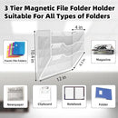 3-Tier Magnetic File Holder, No Drilling Installation File Cabinet Organizer, White Magnetic File Organizer, Magazine Rack, Magnetic Paper Holder for Refrigerator, File Cabinets,White by CozyNest Decor
