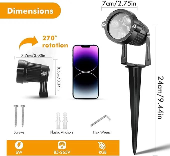 LemonBest Landscape Lighting - 6W RGB Color Changing Halloween Landscape Lights 120V Christmas Outdoor LED Spotlight with Remote Control Waterproof Spot Lights for Yard Garden Patio Driveway (4 Pack), photo 8 of 8
