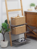 StorageWorks Round Paper Rope Storage Baskets, Rectangular Wicker Baskets with Built-in Handles, Medium, 13 ¼ x 8 ½ x 7 ¼ inches, 2-Pack by CozyNest Decor
