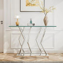 43.3" Glass Modern Console Table, Sturdy Silver Entryway Table with Stainless Steel Base, Rustic Entrance Table, Minimalist Narrow Tables for Living Room & Office by CozyNest Decor