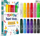 Paint Sticks for Kids 12 Colors, Quick Drying, Smooth, Non-Toxic and Washable Solid Tempera Paint Sticks with 120 PDF Coloring Pages and 30 Stickers, Toddler Art Supplies for Drawing by TinyTreasures Baby Boutique