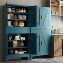 71 "Farmhouse Metal Filing Cabinet with a Drawer and 4 Adjustable Shelves, with 4 Large barn Door White Kitchen Cabinets, Metal Food Cabinets for Home, Kitchen, Dining/Living Room (Peacock Blue) by CozyNest Decor