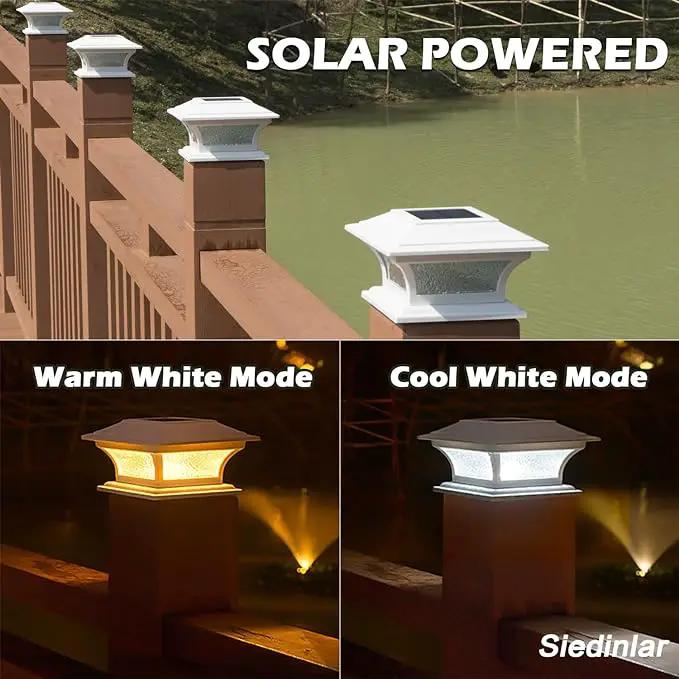 SIEDiNLAR Solar Post Cap Lights Outdoor Glass LED Fence Deck Light 2 Modes for 4x4 5x5 6x6 Vinyl Wooden Posts Patio Garden Decoration Warm White/Cool White Lighting White (6 Pack), photo 3 of 6