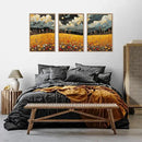 HLNIUC Mystical Moonlight Framed Wall Art Set,Night Moon Wildflower Canvas Wall Decor,Full Moon Mountain Flower Art Print,Large Golden Floral Landscape Wall Painting for Living Room,Office - 16”x24”x3 by CozyNest Decor