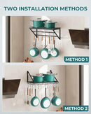 OROPY 23 Inch Wall Mounted Pot Rack Storage Shelf with 2 Tier Hanging Rails 12 S Hooks included, Ideal for Pans, Utensils, Cookware, Plant Black by CozyNest Decor