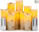 Flameless Flickering LED Candles with Birch Bark Effect - Set of 9 Battery-Operated Real Wax Pillar Candles with 10-Key Remote Control - 2/4/6/8 Hour Timer by CozyNest Decor