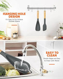 Cooking Spoon and Scraper for Nonstick Cookwares, Great for Cooking and Serving Durable BPA-Free Matte Silicone, Wood Handle Multifunction Spoon for Mixing, Scoop, and Scrape (GREY) by CozyNest Decor