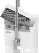 JOYMOOP White Broom and Dustpan Set, Upright Angle Design with Built-in Comb Teeth for Kitchen, Office, Pet Hair, Hard Floors by CozyNest Decor