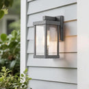 mirrea 11" Classic Outdoor Wall Sconce 1 Light in Matte Gray Rectangular Metal Frame and Clear Glass Shade Waterproof Porch Light Patio Light Pack of 2 by CozyNest Decor