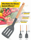 Pack of 2 Silicone Cooking Spatula, Heat Resistant Solid Turner, Non Stick Slotted Spatulas with Wooden Short Handle,Ideal Wood Kitchen Utensils Set for Frying, Baking, Flipping, Turning by CozyNest Decor