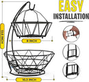 Fruit Basket with Banana Hanger and Fruit Bowl. Kitchen Counter Fruit Bowl with Banana Holder used as Bread, Vegetable or Produce Basket, Egg Holder, 2 Tier by CozyNest Decor