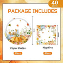 40Pcs Fall Paper Plates and Napkins Party Supplies, Disposable Thanksgiving Pumpkin Flower Wreath Plates Napkins Dinnerware Set for Autumn Theme Party Decorations (Fall) by CozyNest Decor