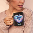 Personalized Love Heart Ceramic Mug, Custom Name Black Cup 11oz Or 15oz, Customized Celestial Themed Coffee Mug, Valentine's Day Themed Keepsake Cup, Gift For Him Her, Heart Mug by CozyNest Decor