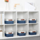 DULLEMELO Set of 6 Small Baskets for Organizing, Small Fabric Storage Bins for Toys Storage, Collapsible Storage Bins with Leather Handles for Shelves, Closets, Laundry, Nursery(White&Blue) by TinyTreasures Baby Boutique
