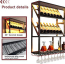 70.8Inch Wall Mounted Wine Rack, 3 Tiers Large Bar Shelves with 18 Glass Holder, Metal Wine Bottle Display Shelf, Modern Iron Liquor Shelf, for Kitchen Dining, Home Bar, Cellar (70.8" W) by CozyNest Decor
