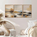 Tinonedraw Beige Mountain Landscape Framed Canvas Wall Art, Abstract Mid Century Modern Wall Decor, Golden Hour Lake Artwork, Neutral Nature Scenery Art Printing for Living Room Bedroom Office 16"x24"x3 by CozyNest Decor