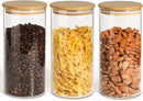 ComSaf Airtight Glass Storage Canister with Wood Lid(1.5 Qt), Set of 3 Glass Jars with Lids, Clear Food Storage Container Jar with Sealing Lids for Dry Food Cereal Oat Sugar Tea Coffee Beans, Round by CozyNest Decor
