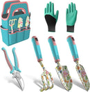 6 Pcs Garden Tool Set, Gardening Hand Tools Aluminum Alloy Starter Kit with Garden Bag, Heavy Duty Outdoor Tool Set with Ergonomic Handle, Gardening Gifts (Flower Pattern) by GreenHaven Gardens