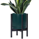 D'vine Dev Ceramic Planter with Ebony Stand - 10 Inch Modern Round Flower Pot with Wood Planter Holder, Teal, 55-B-L-4 by CozyNest Decor