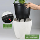 Dexceder 15x14 Rattan Self Watering Planter with Wheels Indoor Outdoor, Inner Pot Design, Thickened Large Floor Standing Flower Plant Pot with Water Level Indicator (Ivory White) by CozyNest Decor