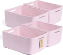 Large Storage Baskets for Organizing, Closet Shelf Baskets for Clothes Blanket Towels, Baby Nursery, Toy Bins Box, Woven Rope Baskets, 17 x 13 x 7.5”, 4 Packs Light Pink by TinyTreasures Baby Boutique