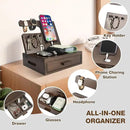 Solid Wood Nightstand Organizer, Docking Station, Gifts for Men, Made of Cedar, Versatile Bedside Table Organizer for Cellphone, Watch, Headphone, Keys, Dark Walnut by CozyNest Decor