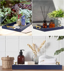 Coffee Table Tray - Large Ottoman Tray for Living Room - Wood Serving Tray with Handles(2 Sets) - Wooden Trays for Coffee Tables, 4 Round Coasters Included, Deep Blue by CozyNest Decor