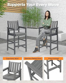 3 Pieces HDPE Outdoor Patio Bar Set, Rectangular Bar Height Table and Chairs Set, Patio Bar Stools Set, HDPE Outdoor Bar Table and Chairs Set for Balcony, Poolside, Porch, Smoke Gray by GreenHaven Gardens