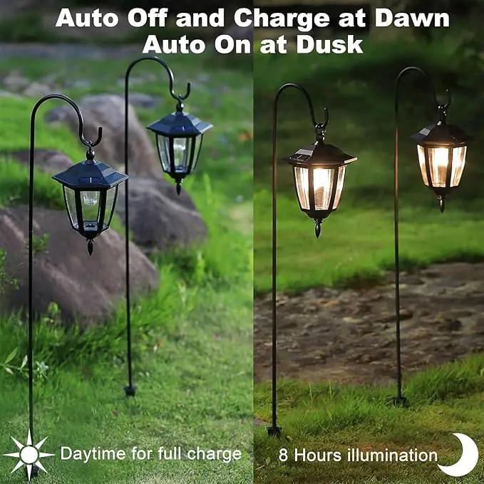 Dynaming 4 Pack Solar Hanging Lights Outdoor, Solar Powered Garden Decorative Lanterns with 4 x 38 Inch Shepherd Hooks, Waterproof Landscape Lighting for Lawn Patio Yard Pathway Driveway, Warm White, photo 3 of 9