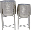 CosmoLiving by Cosmopolitan Metal Indoor Outdoor Planter Hammered Large Planter Pot with X-Shaped Stands, Set of 2 Planters 19", 16"H, Silver by GreenHaven Gardens