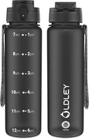 OLDLEY 32 oz Water Bottle, Motivational Water Bottle with Time Marker, Sports Water Bottle With Strap, Leakproof & BPA Free Large Water Bottles for School, Gym, Travel, Outdoor, Tritan,Black